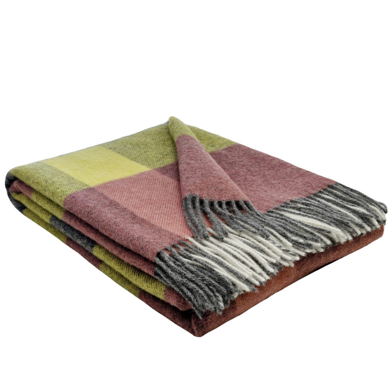 Wollen Plaid - NAPOLI - Geel-Roze-Grijs (140x200cm) - Afbeelding 1