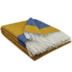 Wollen Plaid - VENICE - Okergeel-Blauw (140x200cm)