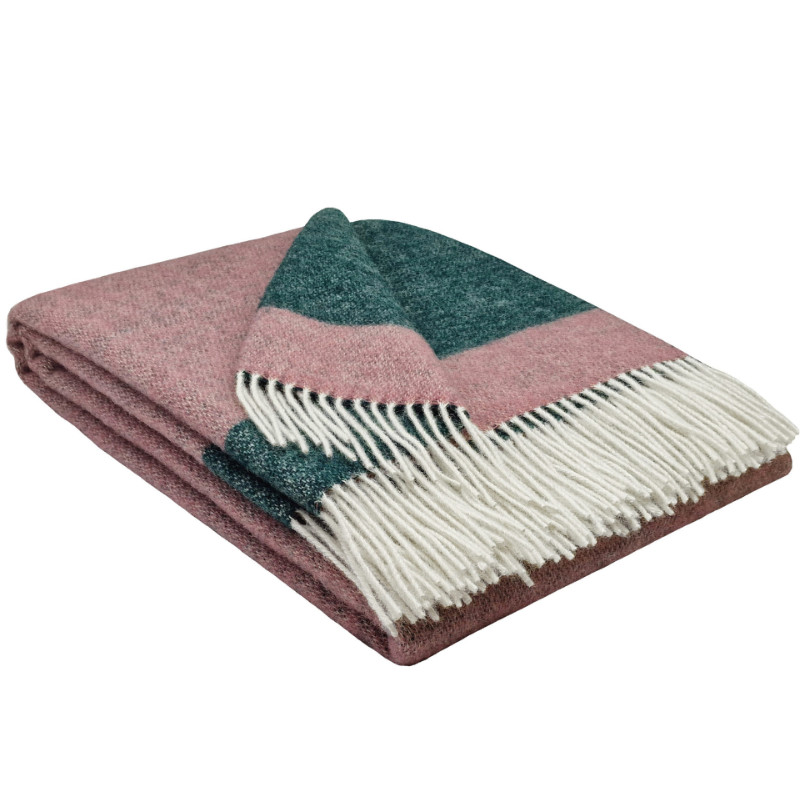 Wollen Plaid - VENICE - Roze-Groen (140x200cm) - Afbeelding 1